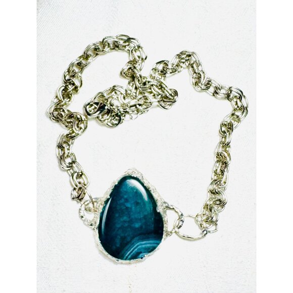 Indian Moss Agate Gemstone Artisan Pendant Necklace/Bracelet Silver Blend Frame - Picture 6 of 14